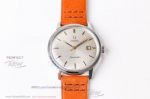 Perfect Replica Omega Seamaster Stainless Steel Smooth Bezel Orange Leather Strap 39mm Watch